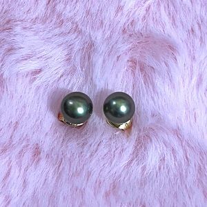 14K Gold Green Natural South Sea Pearl Stud Earrings